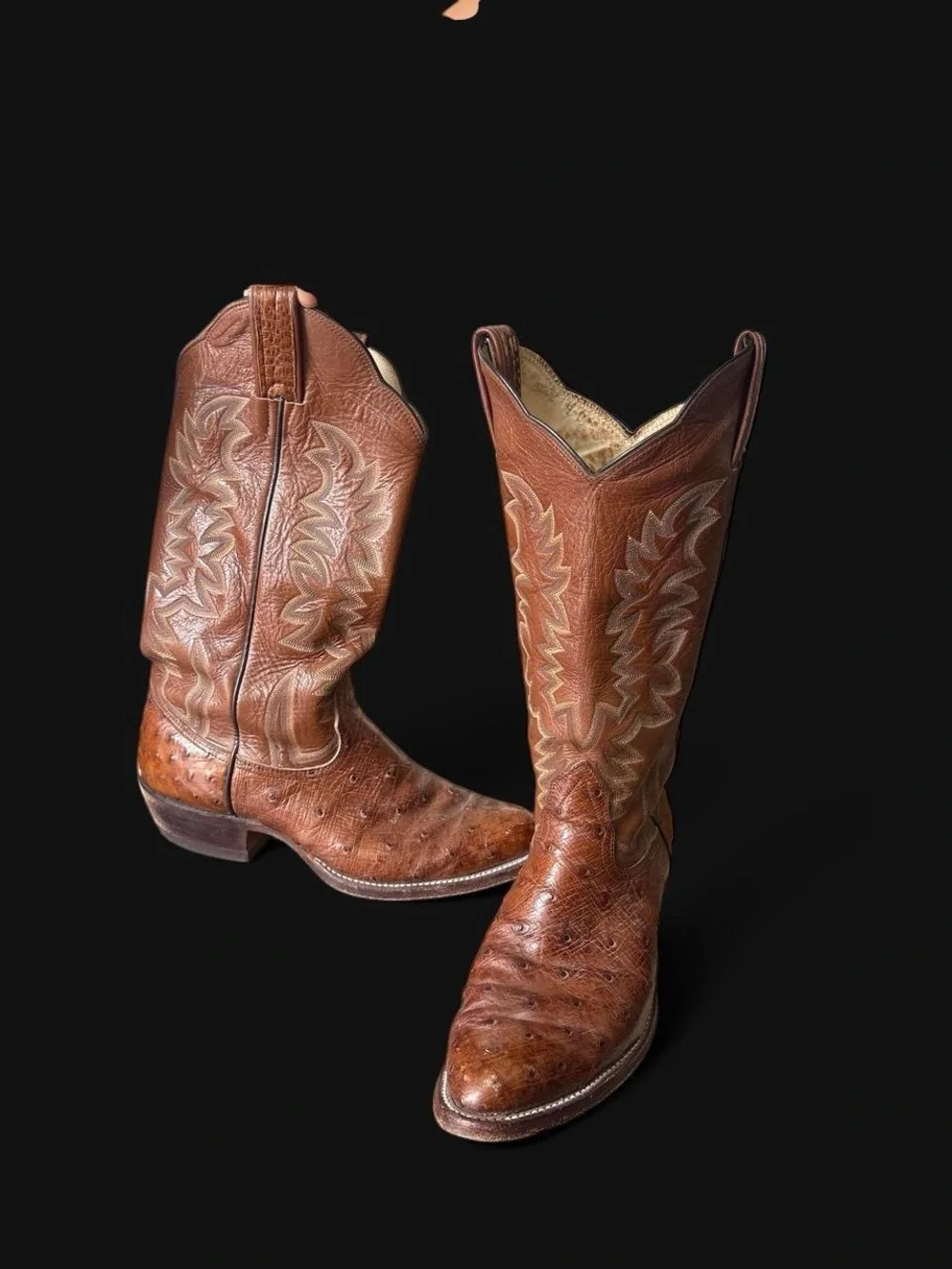 Men's Brown Ostrich-Texture Western Cowboy Boots
